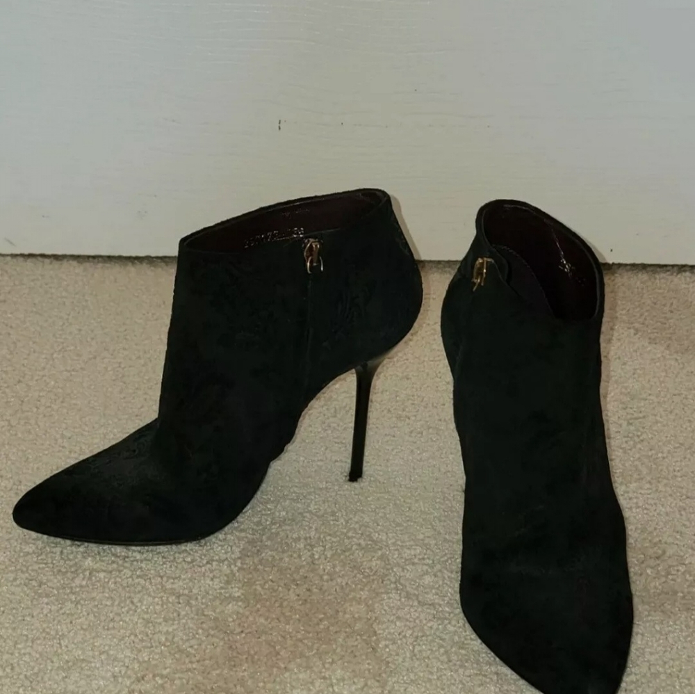 GUCCI Suede Brocade Black Ankle Boots 6 - Picture 3 of 8